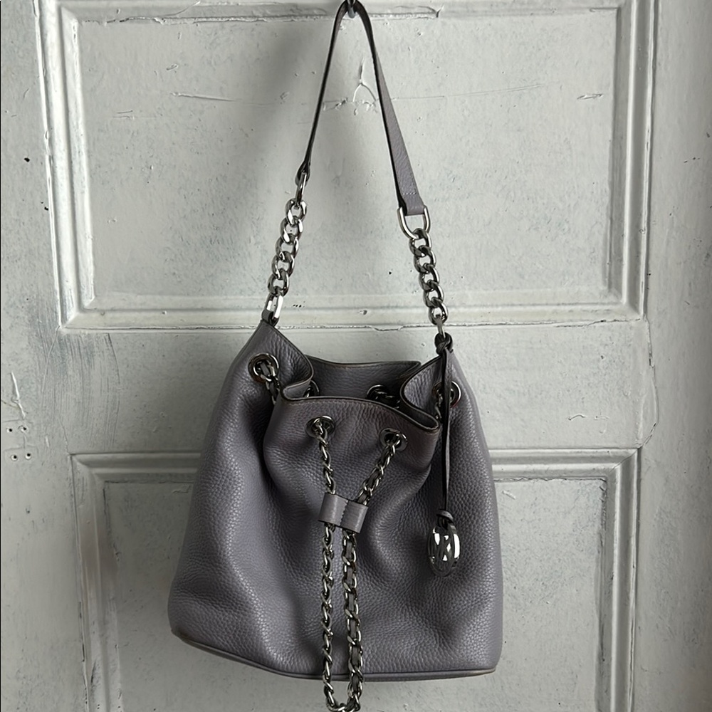 Good Condition Michael Kors Gray Leather Bucket Bag
